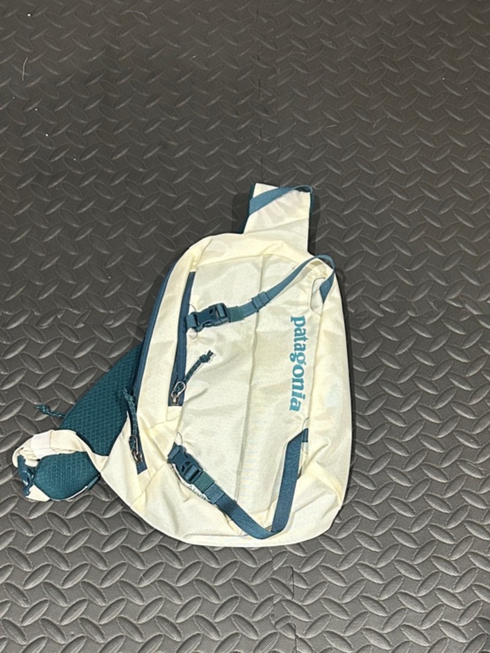Patagonia Cream and Teal Crossbody Sling Bag